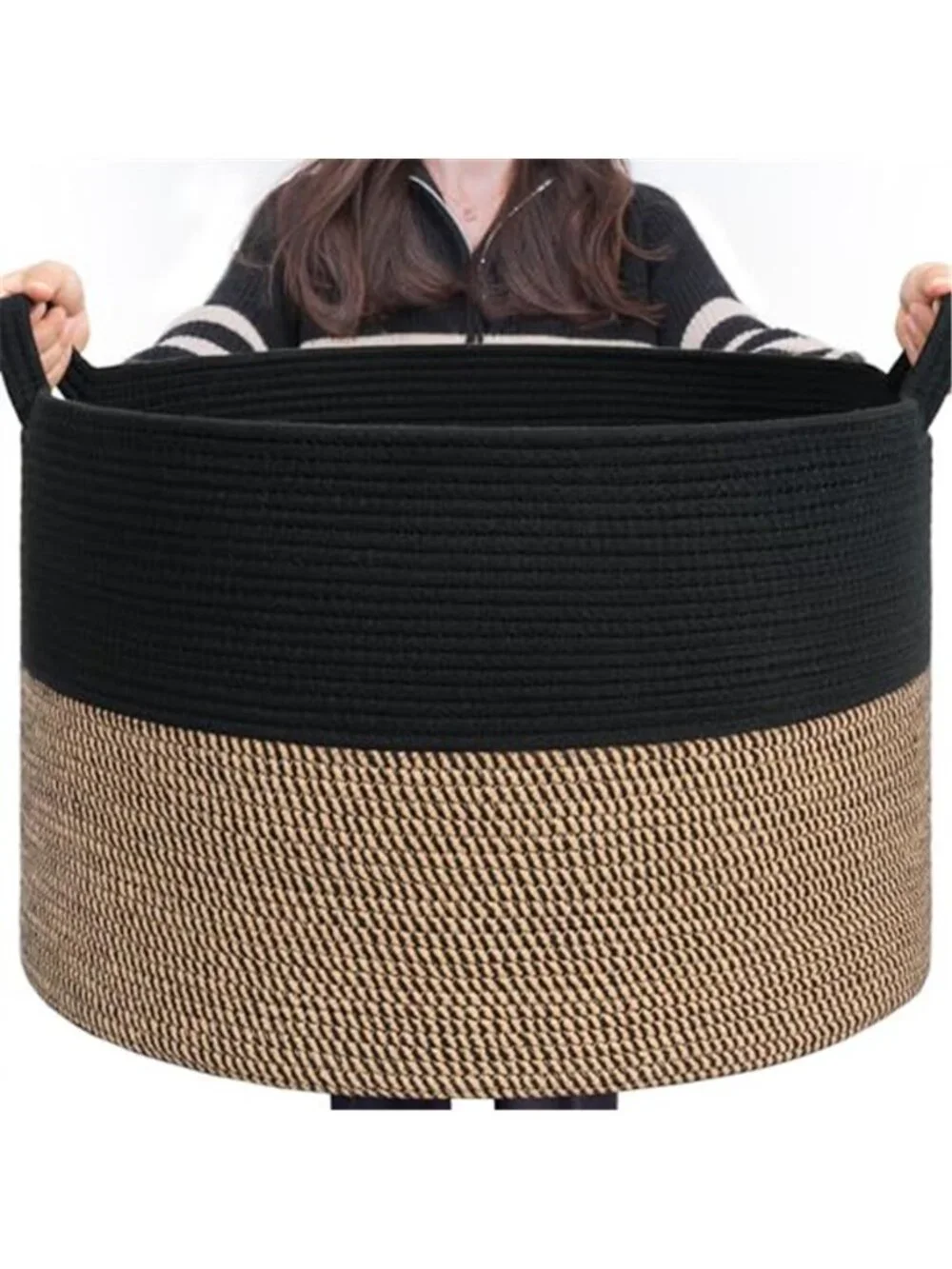 New XXXLarge Woven Rope Blanket Basket Living Room Mix Black, 90L
